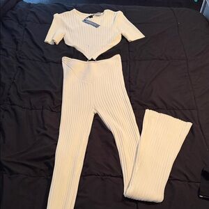 MDV Cream Ribbed Knit jumpsuit